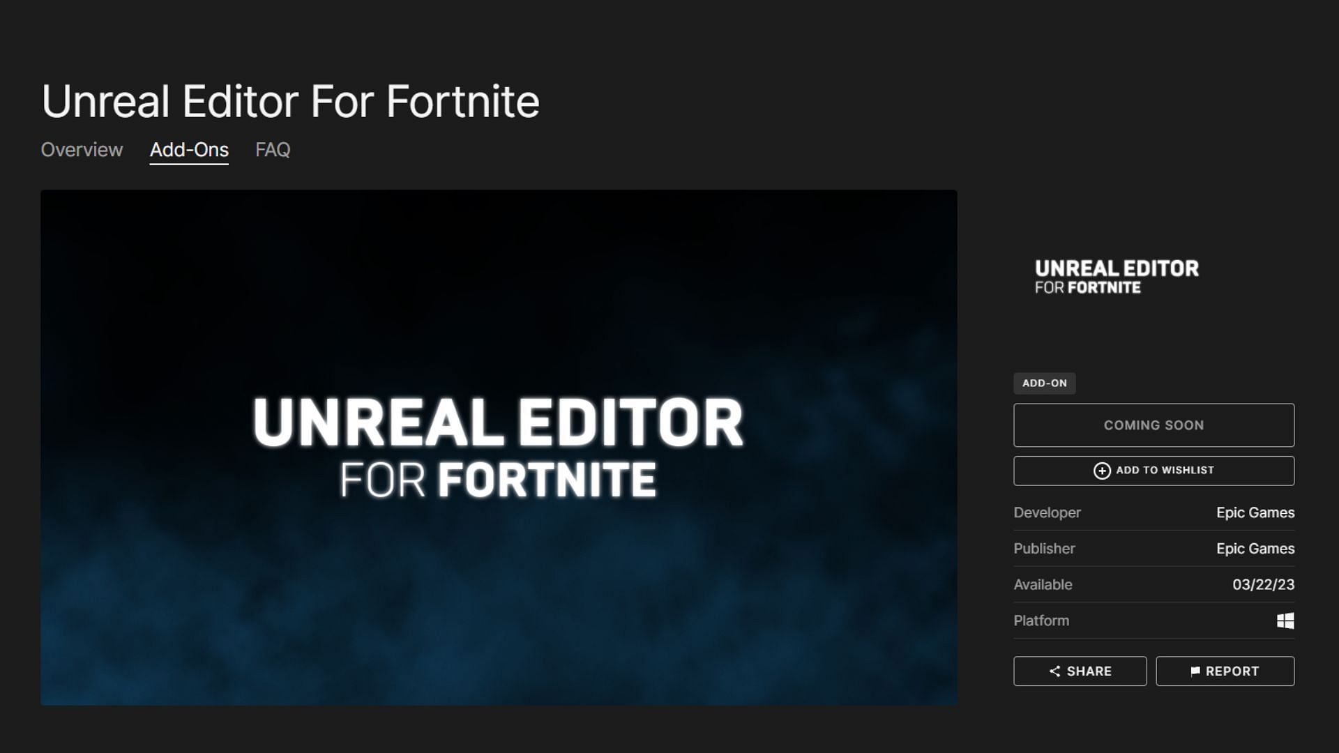 UEFN is now available to wishlist on Epic Games store. (Image via Epic Games)